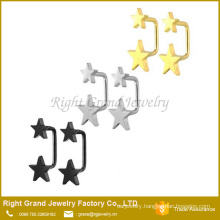 Silver Black Gold Plated Silver Double Star Earring ,Screw Earring Studs Jewelry